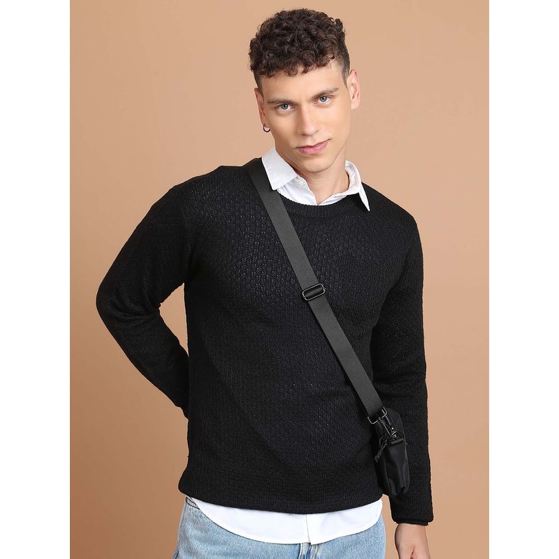 HIGHLANDER Black Acrylic Ribbed Sweater (L)