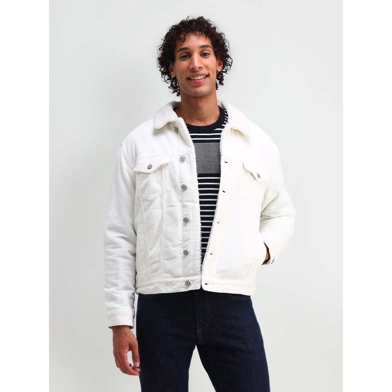 U.S. Polo Assn. Denim Co. Men's White Slim Fit Corduroy Sherpa Jacket (XL)
