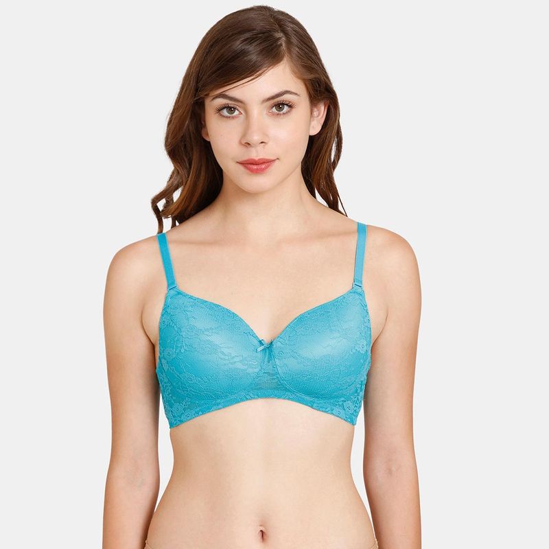 Zivame Rosaline Padded Non-Wired 3-4th Coverage Lace Bra - Blue Bird (32B)