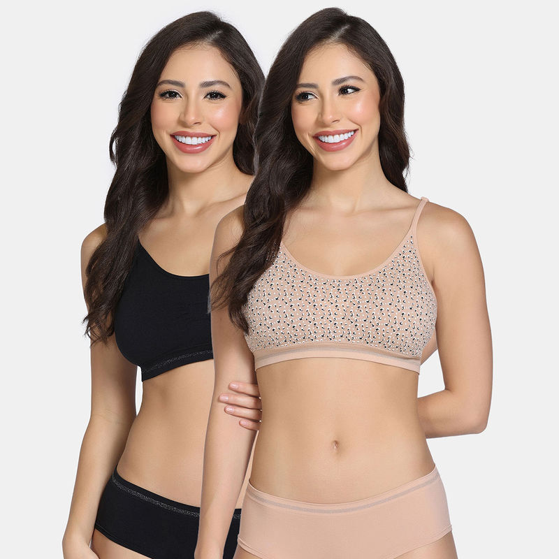 Zivame Padded 3/4th Coverage Non Wired Bralette - Multi-Color (Pack of 2) (L)
