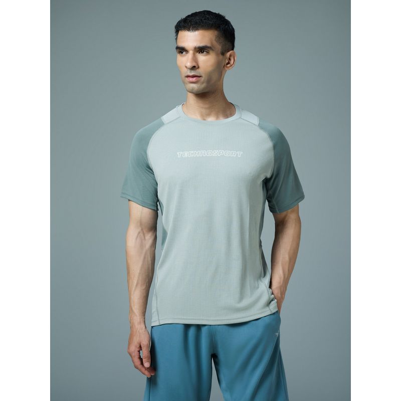 Technosport Men Green Round Neck Colorblock Slim Fit Sports T-Shirt (XL)