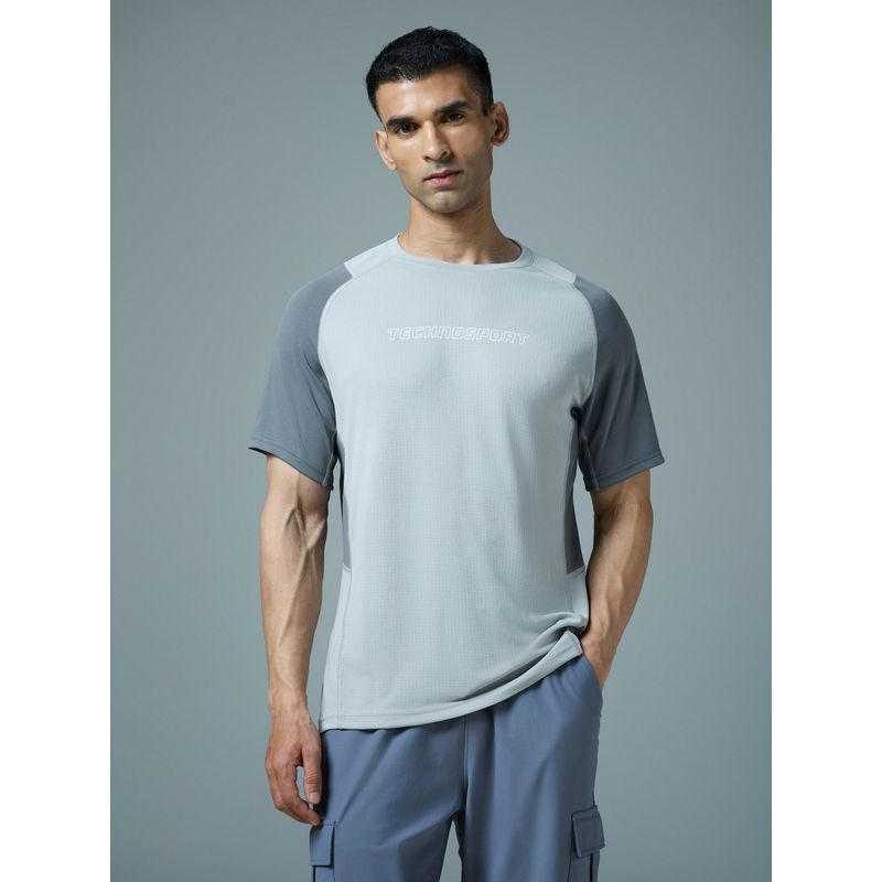 Technosport Men Grey Round Neck Colorblock Slim Fit Sports T-Shirt (2XL)