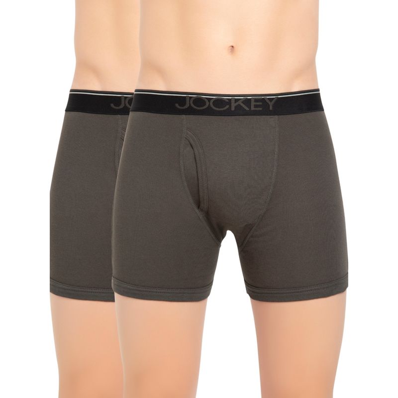Jockey 8009 Men Cotton Solid Boxer Brief - Deep Olive (Pack of 2) (M)