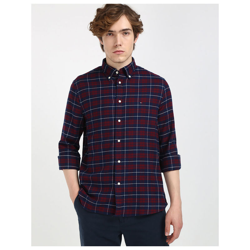 Tommy Hilfiger Red Brushed Easy Checks Casual Shirt (2XL)