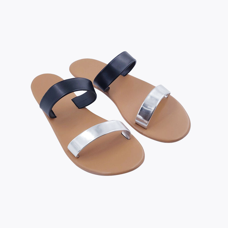 Post Card Jasmine - Black Silver Flats Sandals - EURO 36