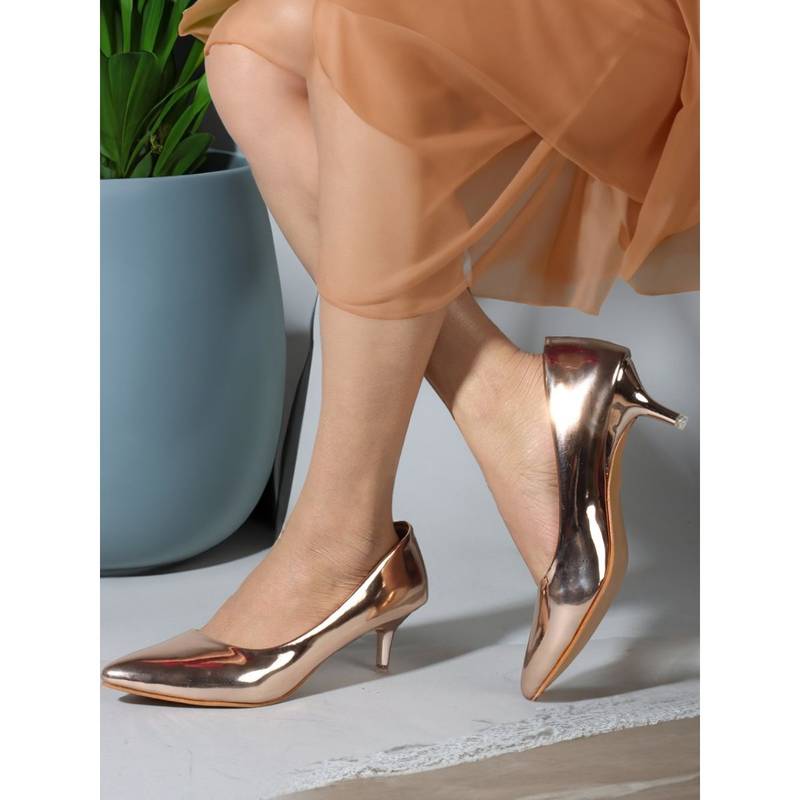 Carlton London Rose Gold Solid Women Kitten Pumps (EURO 41)