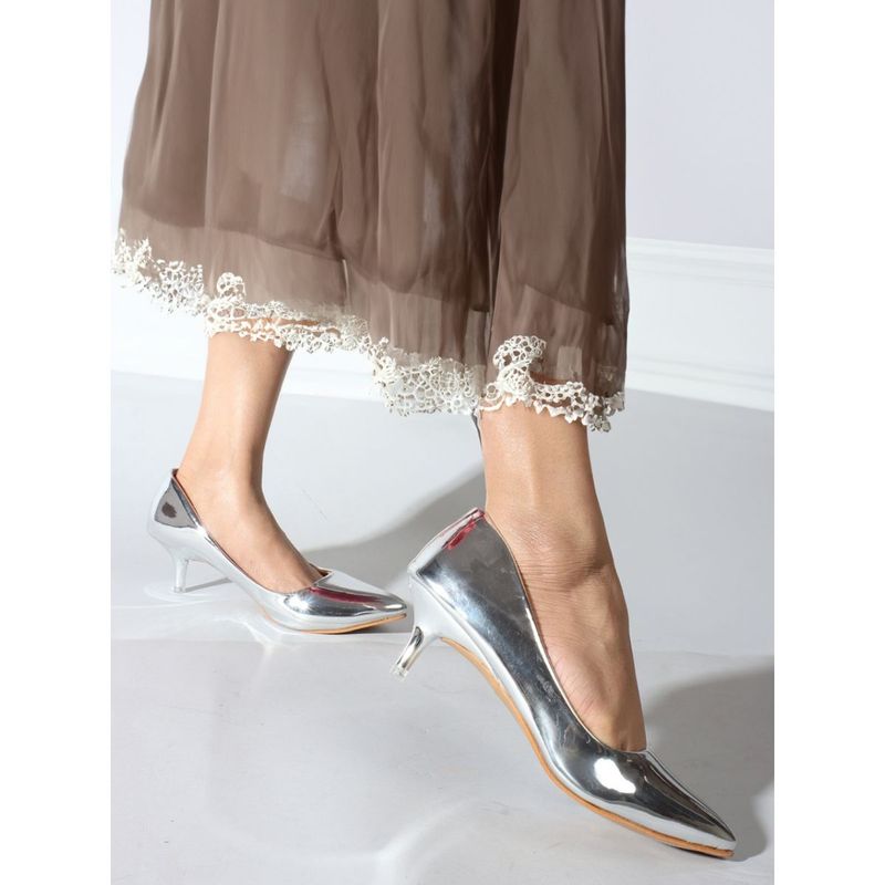 Carlton London Silver Solid Women Kitten Pumps (EURO 36)