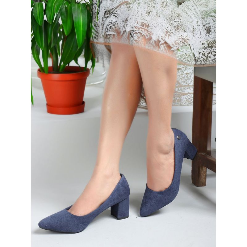 Carlton London Navy Blue Solid Women Block Pumps (EURO 38)