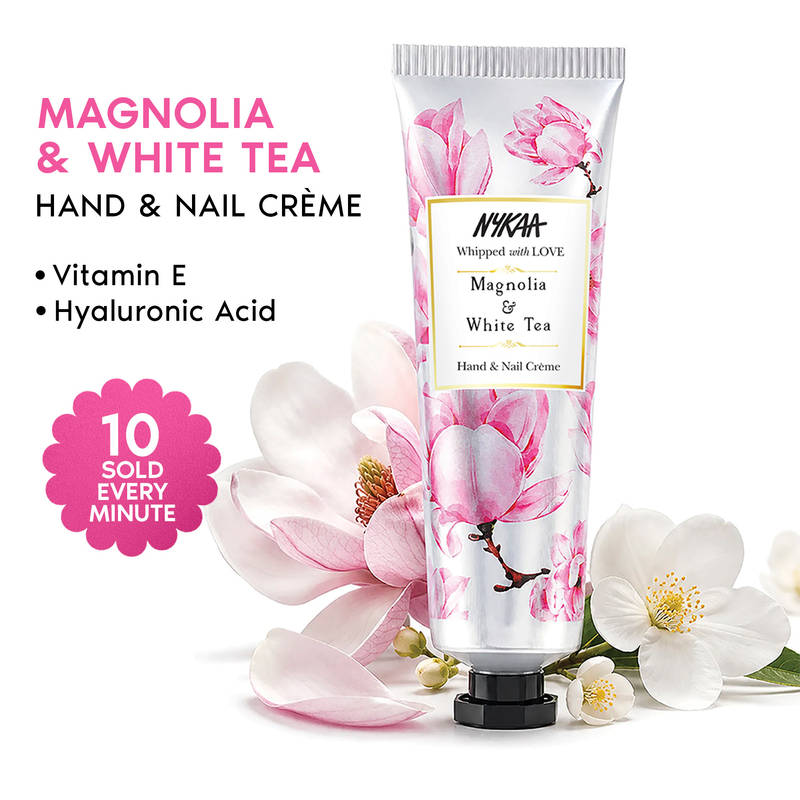 Nykaa Wanderlust Magnolia & White Tea Hand & Nail Cream - Nourishing with VitaminE & Hyaluronic Acid