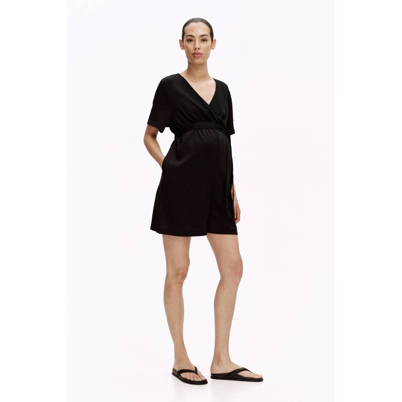 H&M Women Black MAMA Crinkled Jersey Playsuit (S)