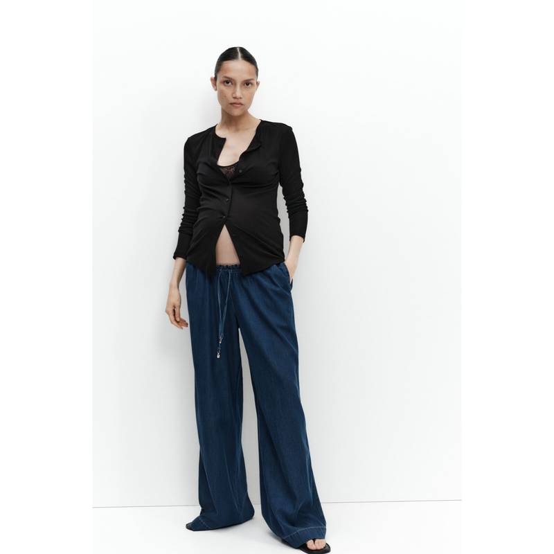 H&M Women Blue MAMA Wide Paper Bag Trousers (M)