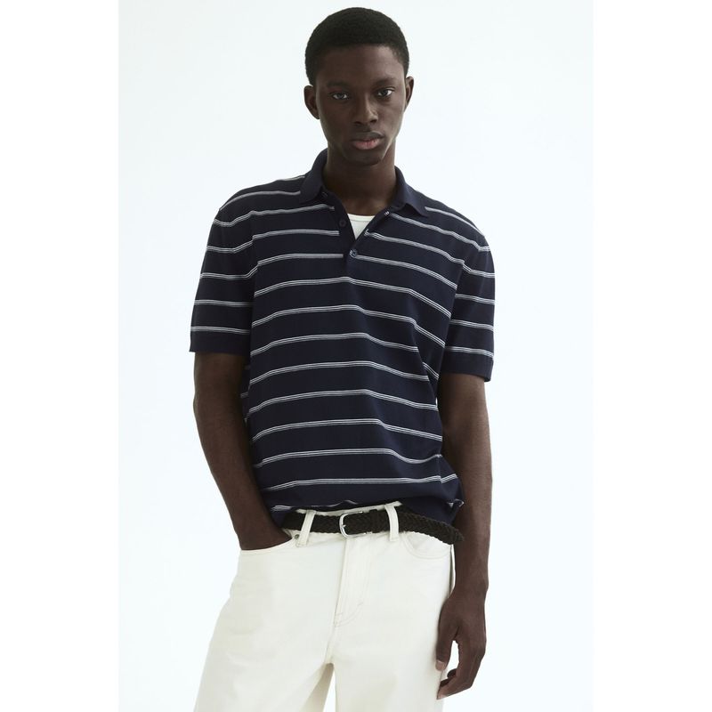 H&M Men Blue Regular Fit Polo T-Shirt (M)