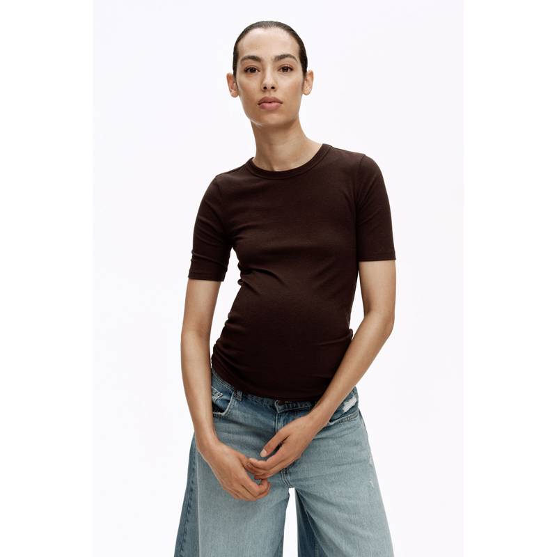 H&M Women Brown MAMA Ribbed T-Shirt (S)