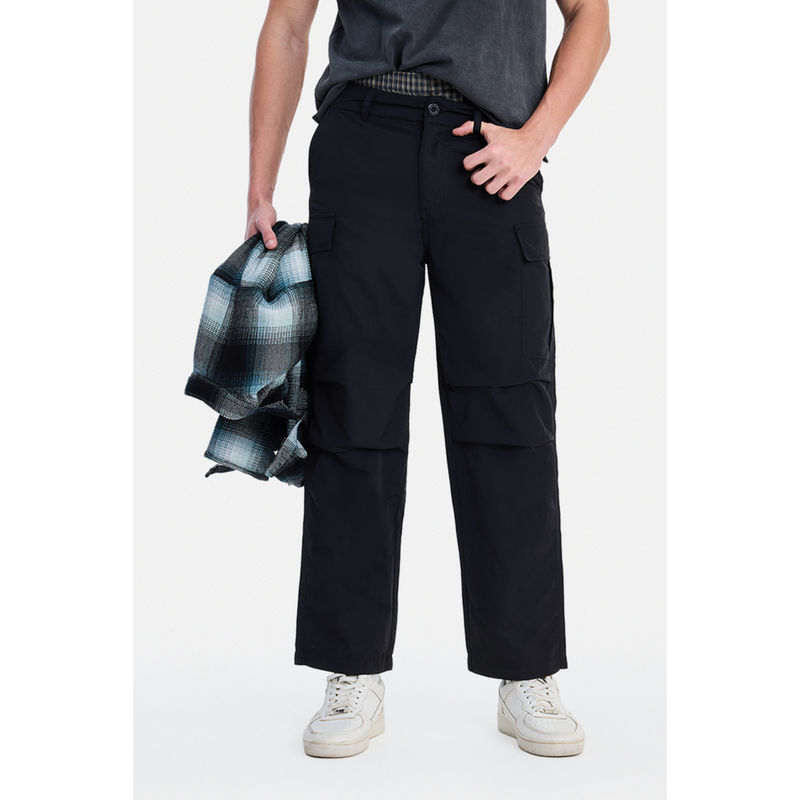 Snitch Black Solid Loose Casual Cargo (28)