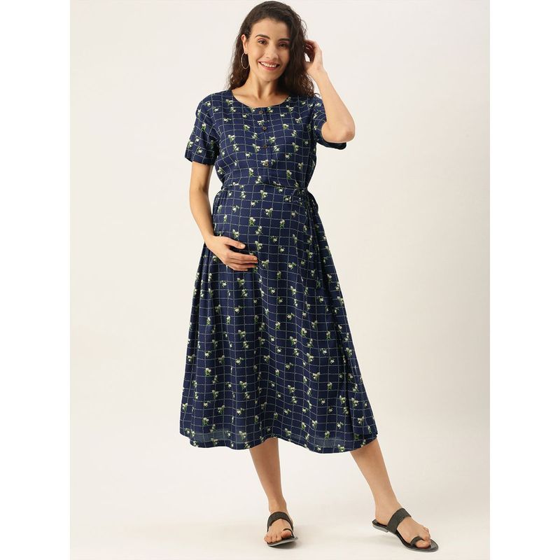 Nejo Feeding/Nursing Maternity Midi Dress - Blue (XL)