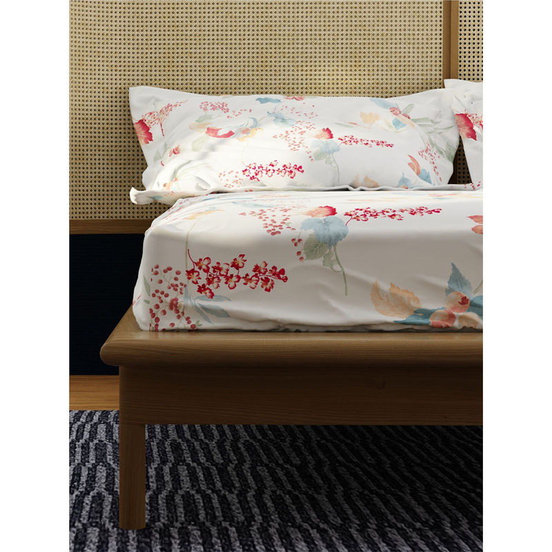 Urban Space Serene Cotton Bedsheets for King Bed with Pillow Cover-Cherry Blossom