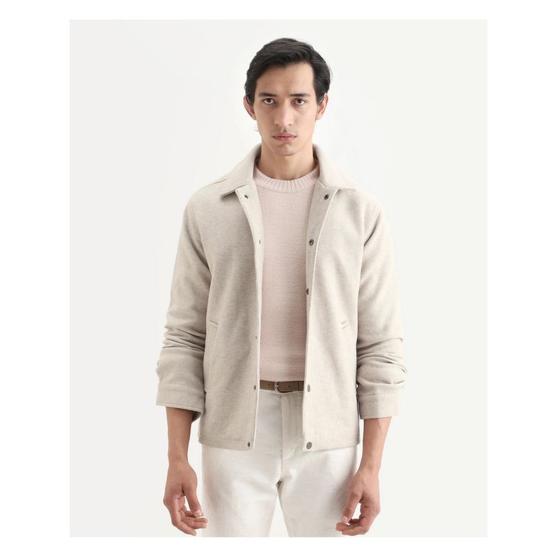 Rare Rabbit Men Beige Polyester Solid Jacket (L)