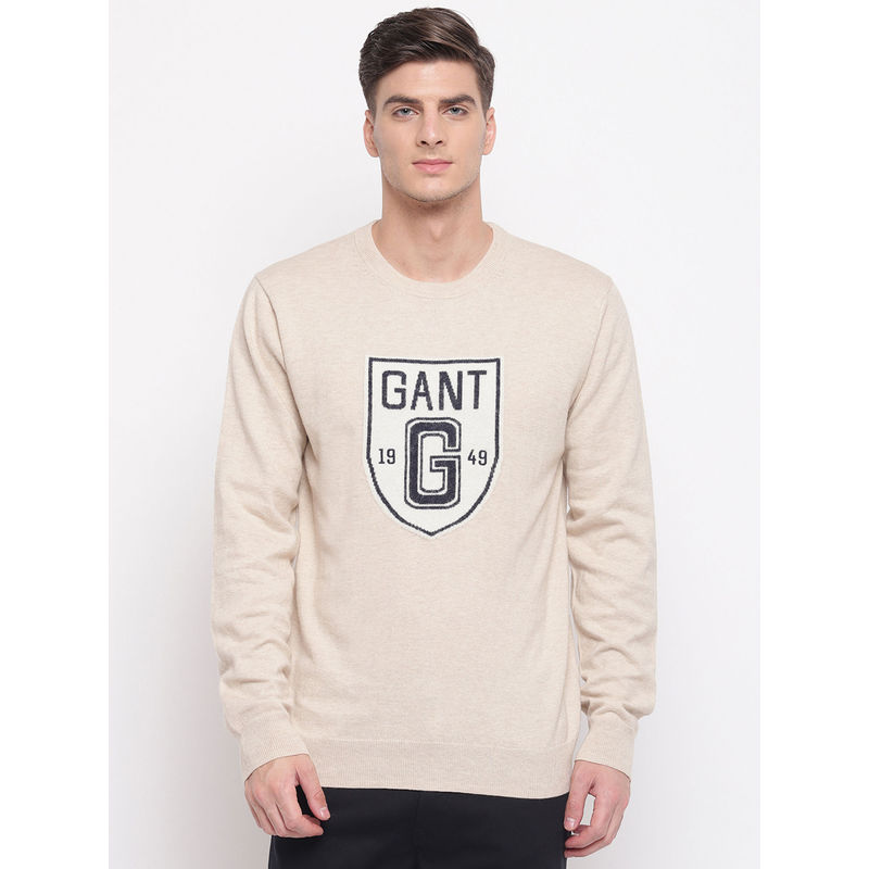 GANT Off White Embroidered Round Neck Sweater (XL)