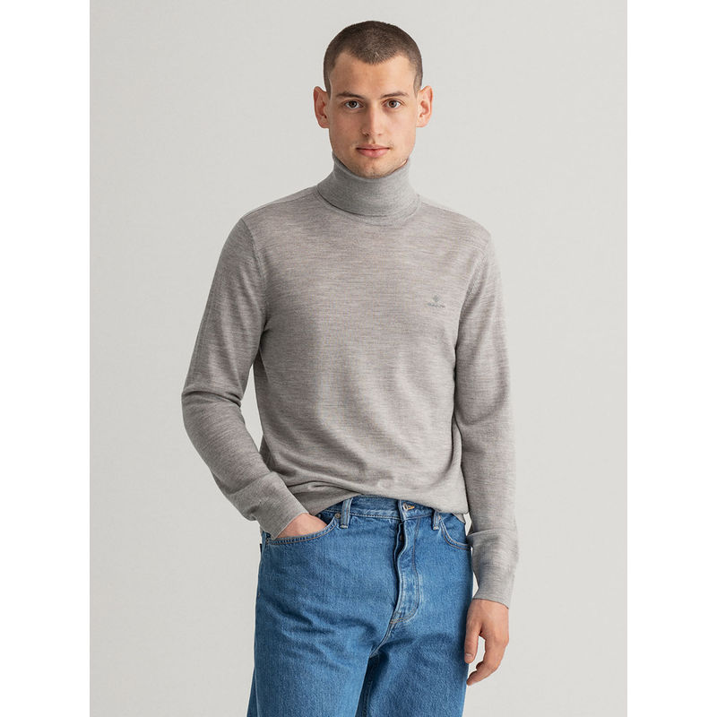 GANT Men Grey Melange Regular Fit Sweater (L)