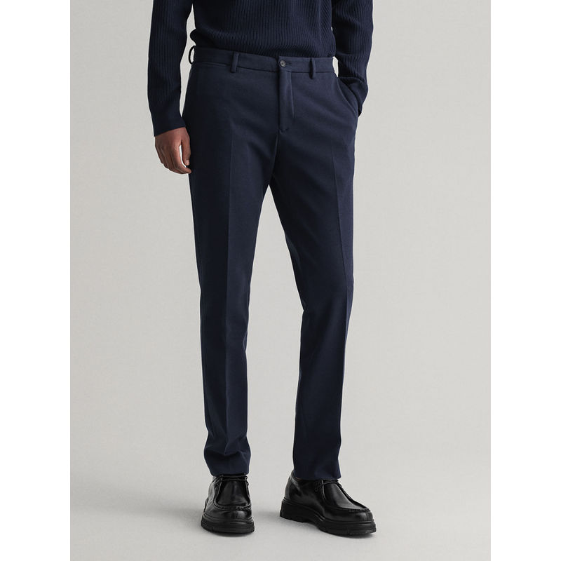 GANT Men Blue Solid Regular Fit Trouser (30) (30)