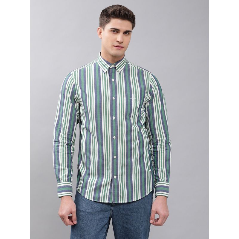 GANT Men Green Striped Regular Shirt (S)