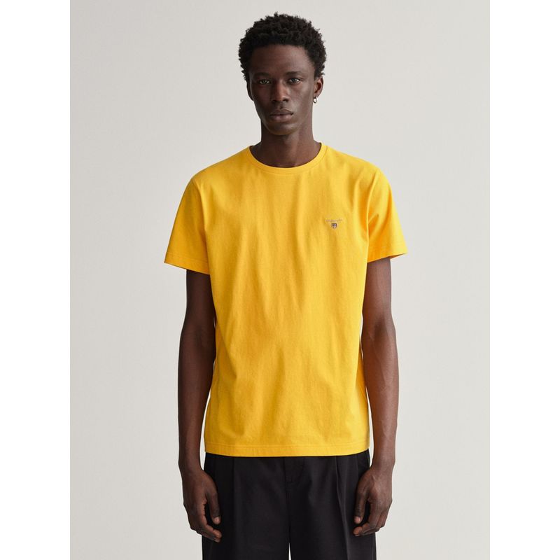 GANT Men Yellow Solid Regular Fit T-Shirt (S)