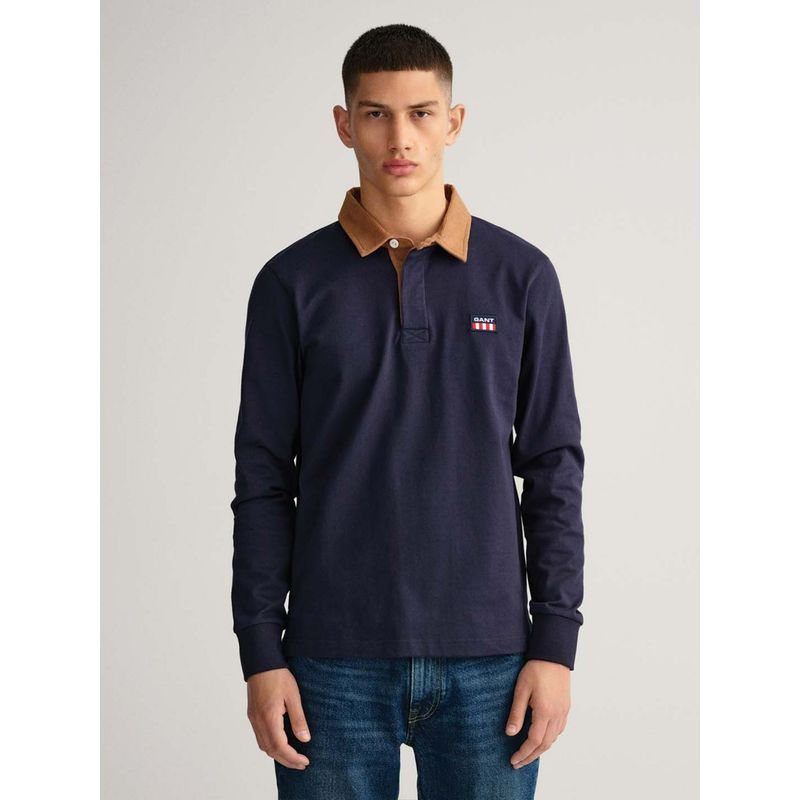 Gant Men Navy Blue Solid Polo Collar Short Sleeves Tshirt
