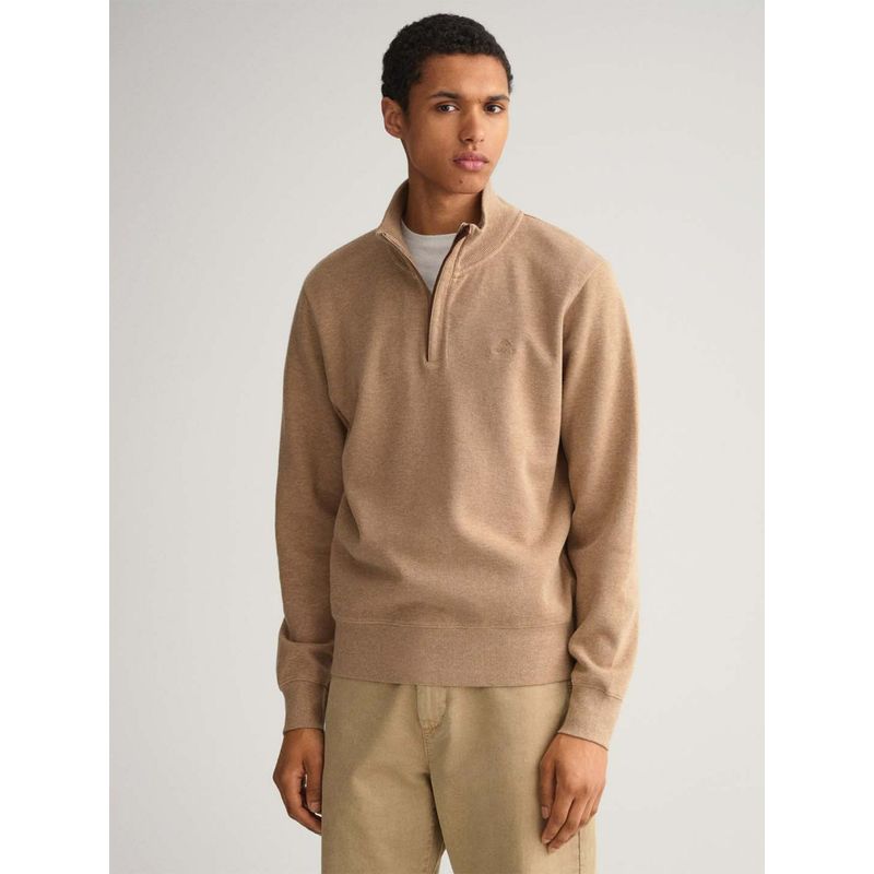 GANT Men Khaki Solid Regular Fit Sweatshirt (L)