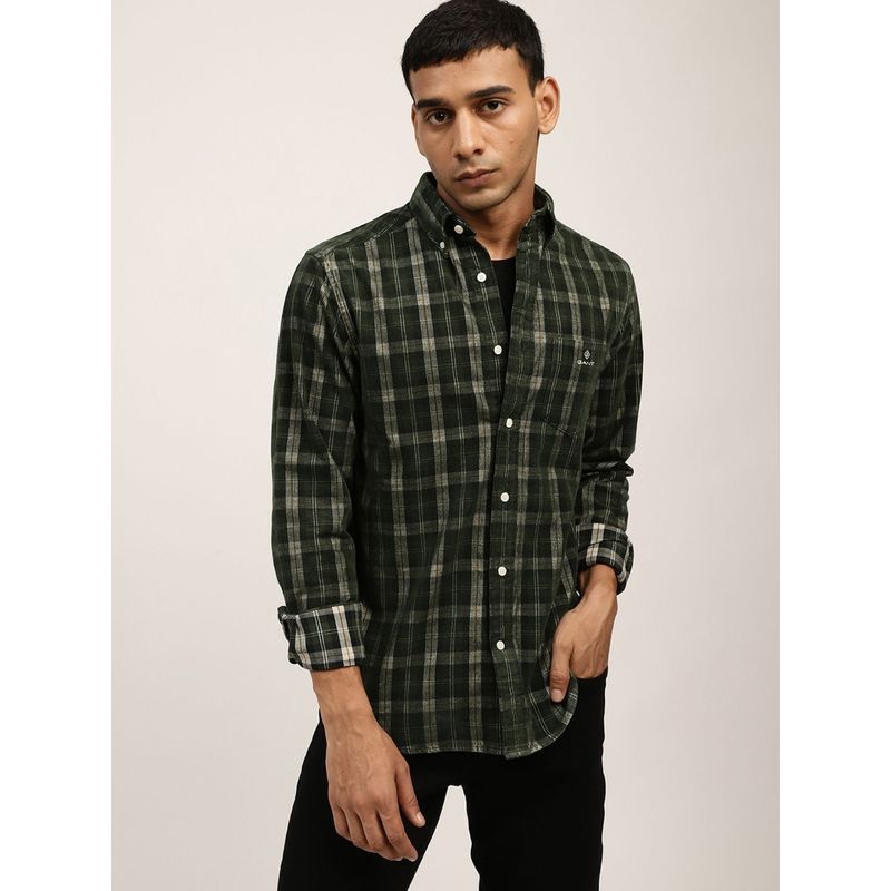 GANT Men Green Checked Regular Fit Shirt (S)