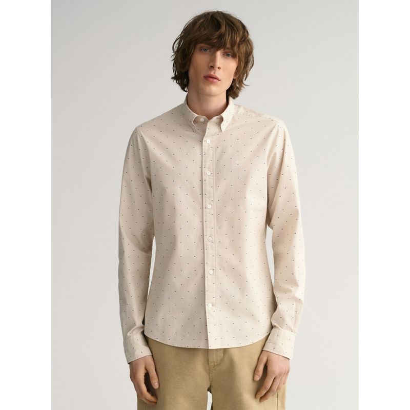 GANT Men Beige Polka Dots Regular Fit Shirt (S)