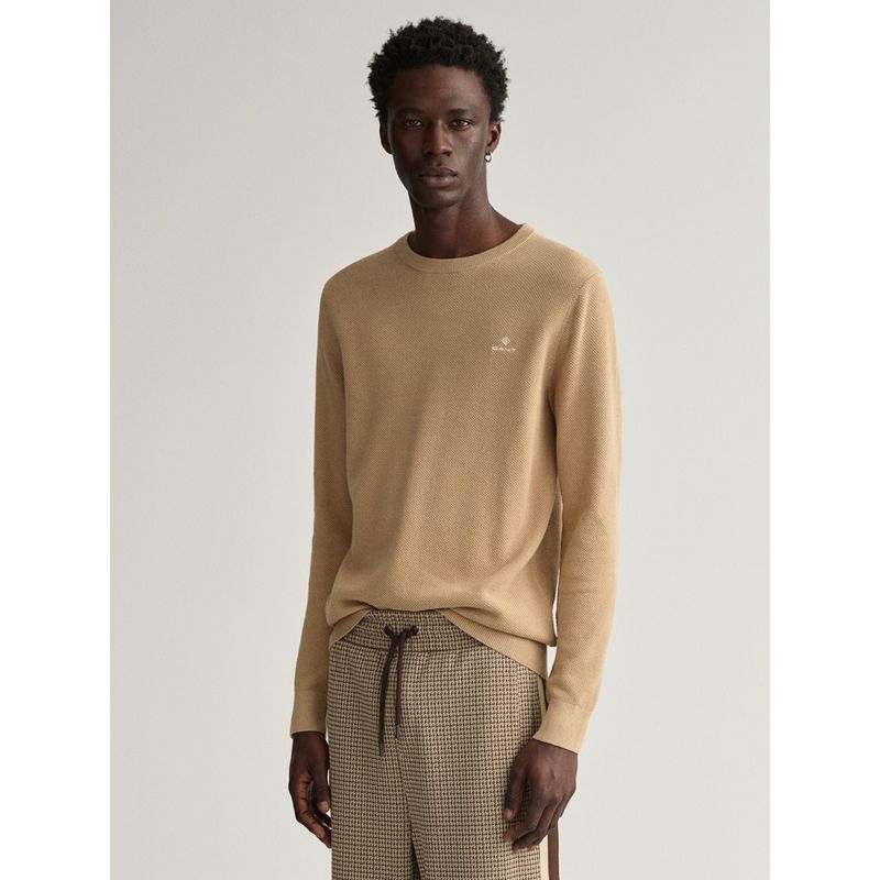 GANT Men Khaki Self Design Regular Fit Sweater (2XL)