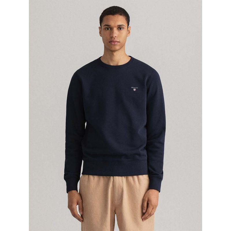 GANT Men Navy Blue Solid Regular Fit Sweatshirt (S)