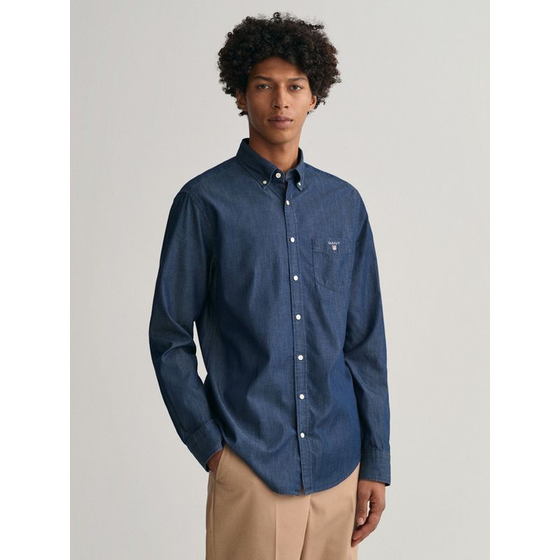 GANT Men Regular Indigo Button Down Shirt In Navy Blue (S)