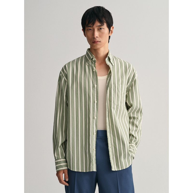 GANT Men Regular Green Oxford Stripe Shirt (S)