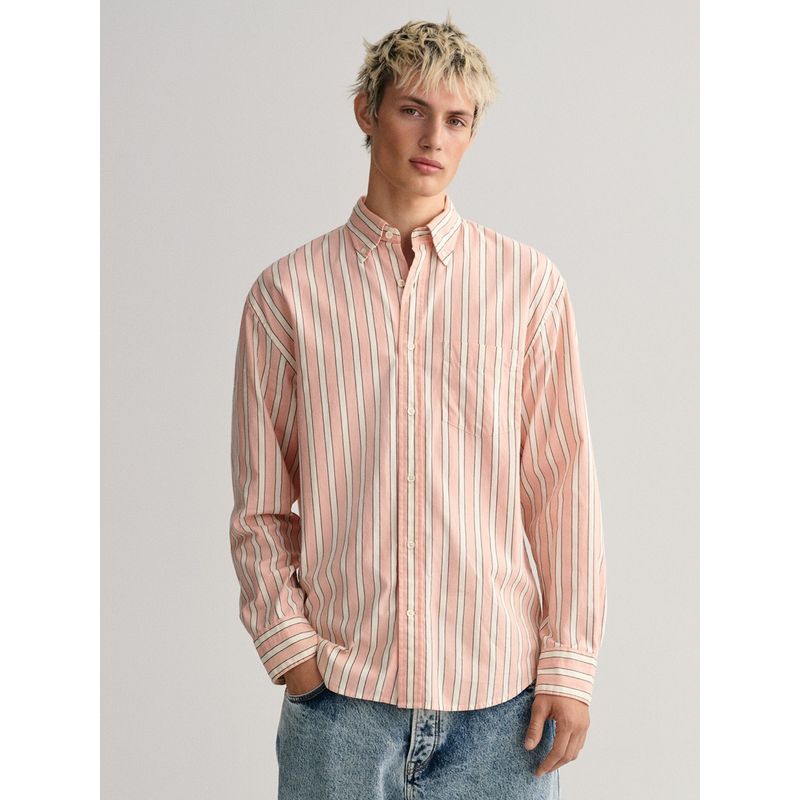 GANT Men Regular Orange Oxford Stripe Shirt (S)