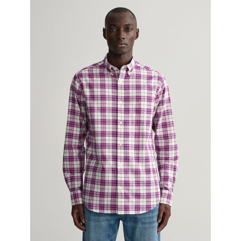 GANT Men Pink Regular Oxford Check Shirt (L)
