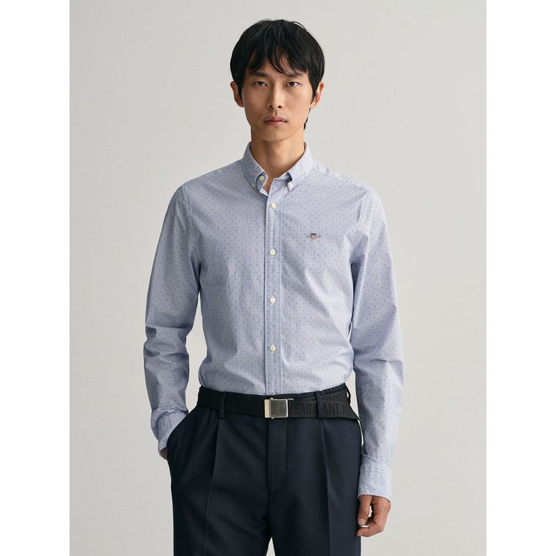 GANT Men Blue Printed Slim Banker Dot Button Down Shirt (S)