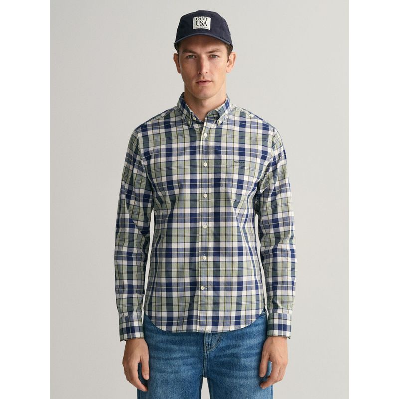 GANT Men Green Check Regular Untucked Colorful Check Shirt (M)
