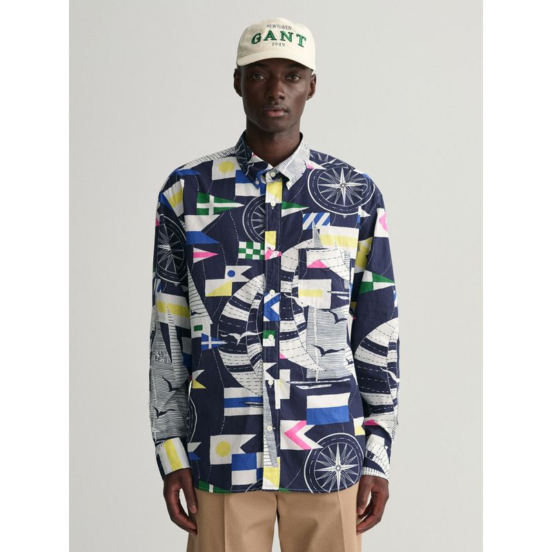 GANT Men Navy Blue Printed Regular Sailing Print Shirt (S)