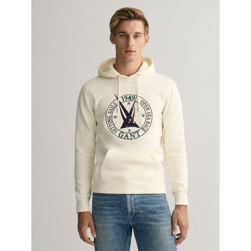 GANT Men Cream Graphic Sail Hoodie Sweatshirt (2XL)