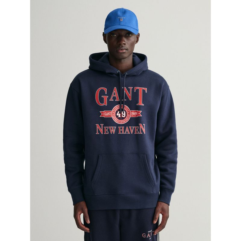 GANT Men Navy Blue Graphic Retro Crest Hoodie Sweatshirt (S)