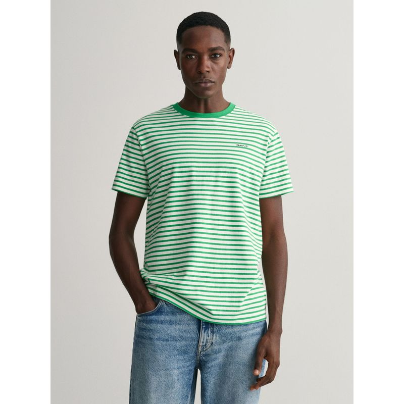GANT Men Green Stripes Striped T-Shirt (S)