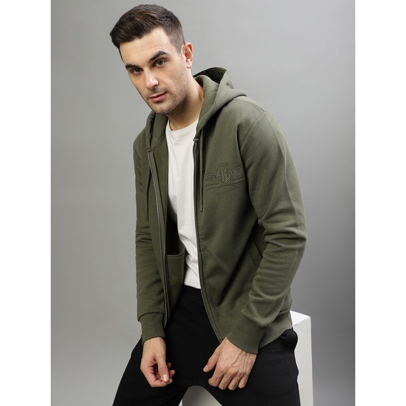 GANT Men Solid Hooded Full Sleeves Sweatshirt (2XL)