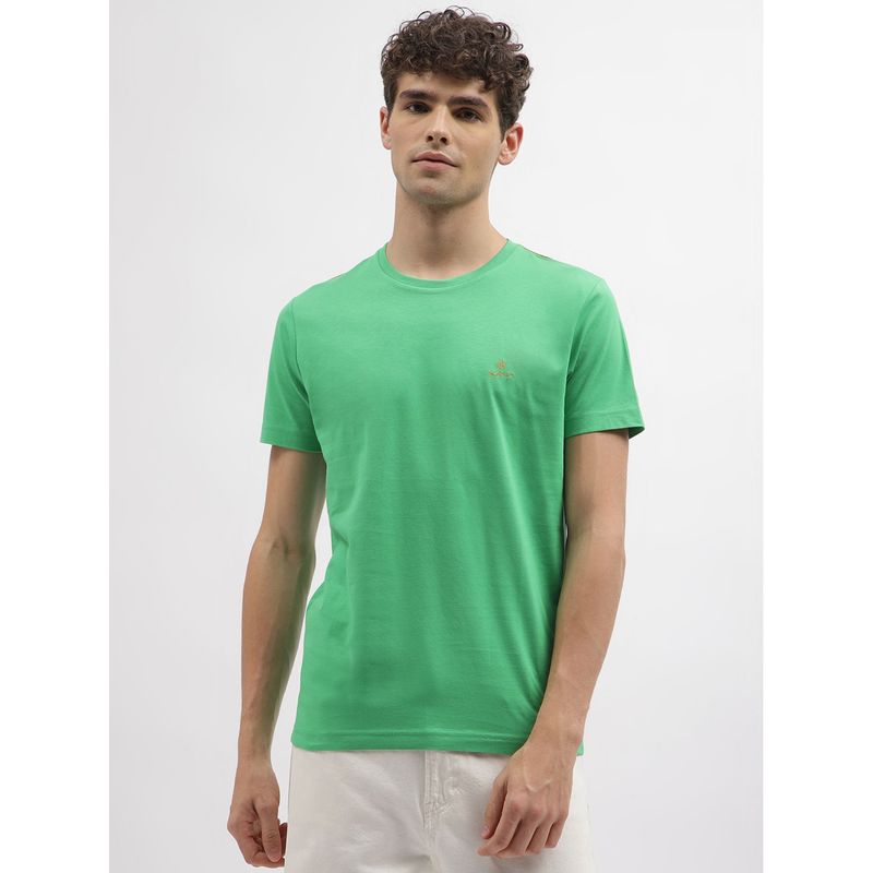 GANT Men Green Solid Round Neck Short Sleeves T-Shirt (M)