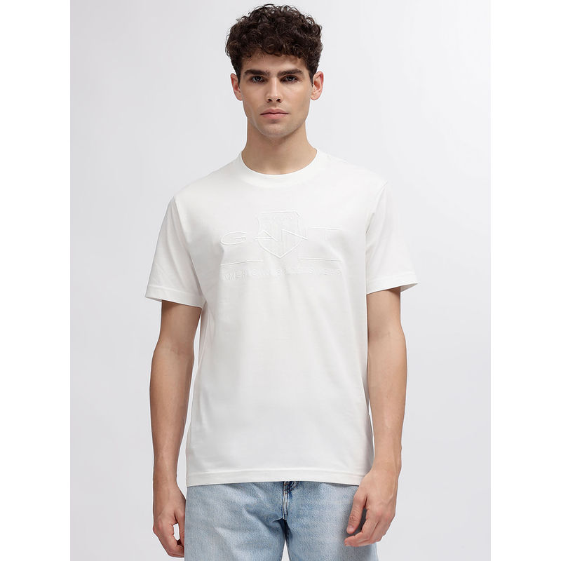 GANT Men Off White Printed Round Neck Short Sleeves T-Shirt (XL)