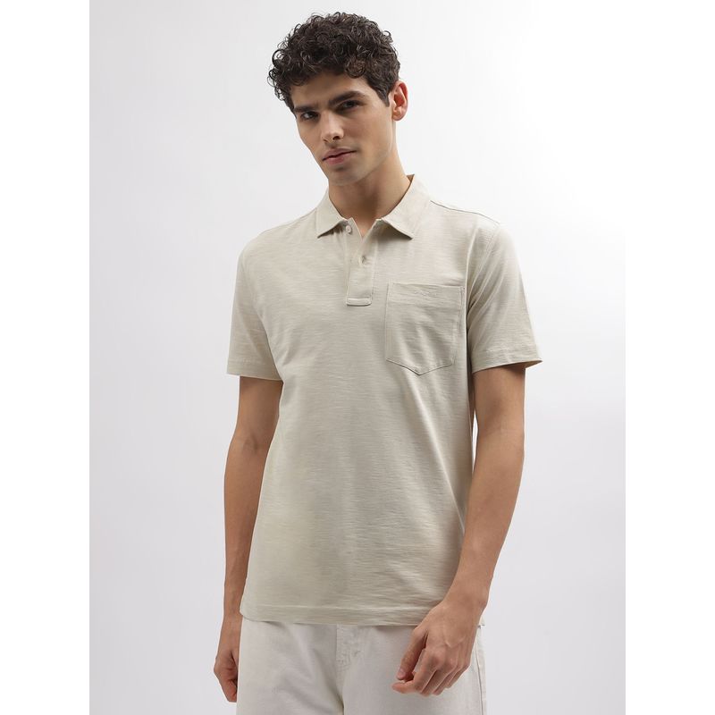GANT Men Beige Striped Polo T-Shirt (S)