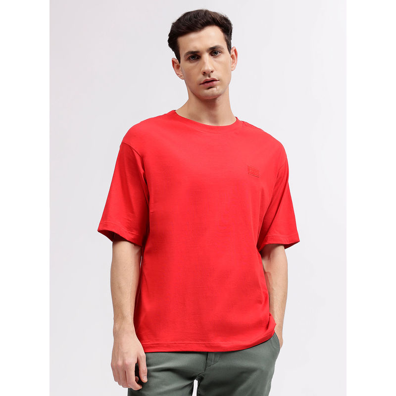 GANT Men Red Solid Round Neck Short Sleeves T-shirt (S)