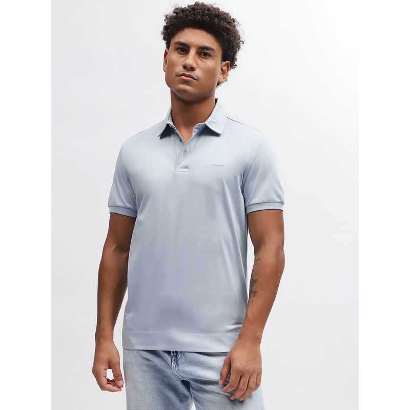GANT Men Blue Solid Polo T-Shirt (S)