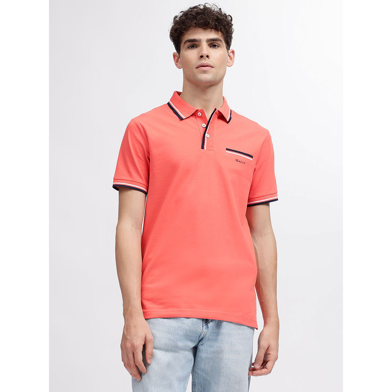 GANT Men Coral Solid Polo T-Shirt (S)