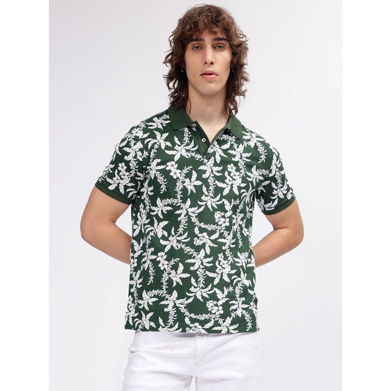 GANT Men Green Printed Polo T-Shirt (S)